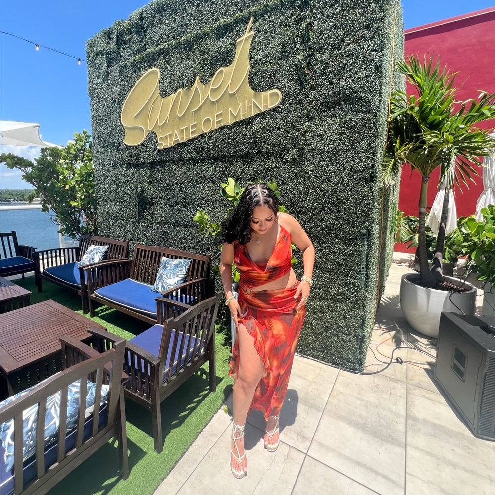 Orange Sunset 🌅 Halter Frill Slit Maxi Dress 🧡